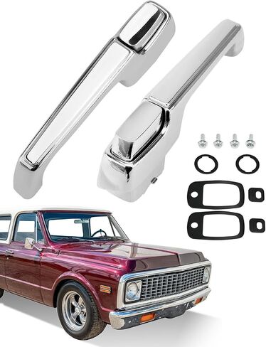 معدن خارج الباب مقابض (زوج) ، متوافق مع 1967-1972 Chevy C/K 10 20 30 ، GMC C/K 15 25 35 1500 2500 3500 Pickup Jimmy Blazer ، Chrome الخارجي الأمامي اليسار واليمين ، استبدل# 3927895 3927899 in Saudi Arabia