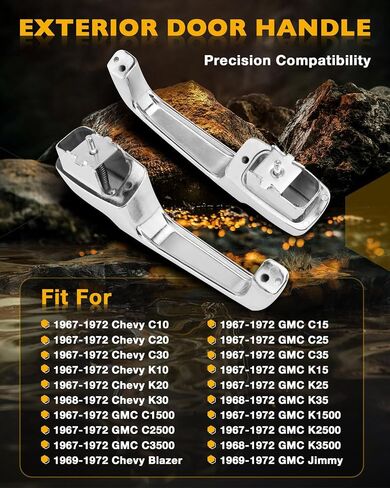 معدن خارج الباب مقابض (زوج) ، متوافق مع 1967-1972 Chevy C/K 10 20 30 ، GMC C/K 15 25 35 1500 2500 3500 Pickup Jimmy Blazer ، Chrome الخارجي الأمامي اليسار واليمين ، استبدل# 3927895 3927899 in Saudi Arabia