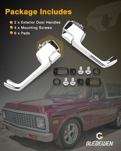 معدن خارج الباب مقابض (زوج) ، متوافق مع 1967-1972 Chevy C/K 10 20 30 ، GMC C/K 15 25 35 1500 2500 3500 Pickup Jimmy Blazer ، Chrome الخارجي الأمامي اليسار واليمين ، استبدل# 3927895 3927899 in Saudi Arabia