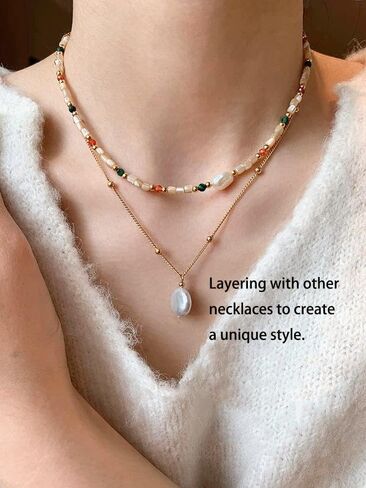 Colorful Beaded Gemstone Neckelace for Women Natural Stone Freshwater Pearl Necklace Colorful Rainbow Boho Bead Choker Necklace Charm Jewelry in Kuwait