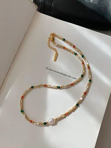 Colorful Beaded Gemstone Neckelace for Women Natural Stone Freshwater Pearl Necklace Colorful Rainbow Boho Bead Choker Necklace Charm Jewelry in Kuwait