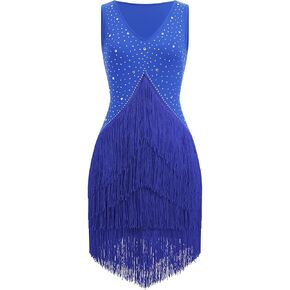 IWEMEK Rhinestones Fringe Tassel Latin Dance Dress for Women Competition Ballroom Dance Costumes Tango Salsa Flapper Dresses in Kuwait