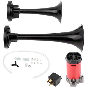 STAYTOP Air Train Horn Kit with Air Compressor 2 Trumpet Air Horn Dixie Horn 130dB for 12V Vehicles Lorrys Trains Boats Vans Trucks Cars Motorcycle Black in Kuwait