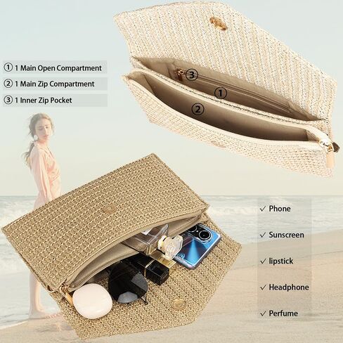Summer Woven Straw Clutch Purse for Women,Elegant Beach Crossbody Bag, Boho Evening Handbag in Kuwait