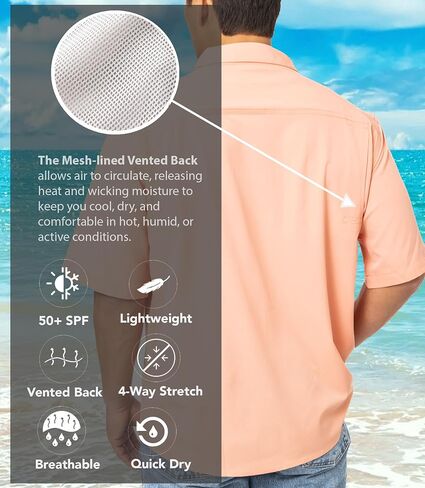 Realtree Men's Short Sleeve Performance Tech Vented UPF 50+ Sun Protection Fishing Shirts in Saudi Arabia