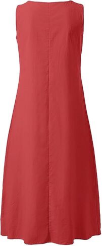 Summer Linen Dresses for Women 2025 Casual Maxi Dress Sleeveless Button Dress Sexy V Neck Beach Dresses with Pockets in Saudi Arabia
