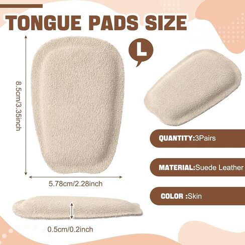 3 Pairs Shoe Tongue Pads Leather Soft Self Adhesive Shoe Inserts for Men Women Handmade Elastic Foam Shoe Padding for Solves Loose Shoes Problem in Saudi Arabia