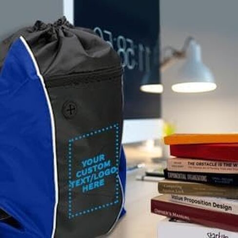 DISCOUNT PROMOS Two-Tone Drawstring Backpack Non-Woven - 10 pack - Customizable Text, Logo - Durable Sports Backpacks - Ideal for Sports, Travel, Gym & More - Blue in Saudi Arabia