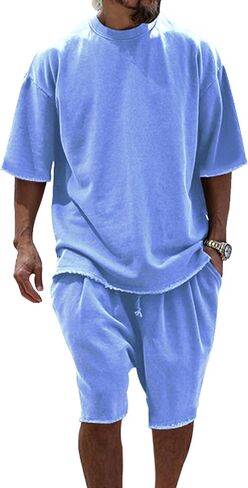 Mens Tracksuit Short Sleeve Tshirts and Shorts Set 2 Piece Outfits Casual Sweatsuits with Pocket in Kuwait