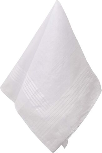 DevoBhoomi 12 Pack Handkerchief mens white handkerchiefs wrinkle free (Permanent Press White with Satin Cord, 16" x 16") in Saudi Arabia