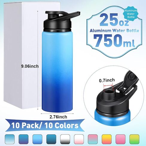 10 Pieces 25oz Reusable Aluminum Water Bottles Bulk Multicolor Outdoor Sports Water Bottles Multipack Travel Bottles for Gym, Hiking, Cycling, Camping, Fishing, Snap Lid in Saudi Arabia