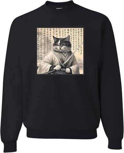 Go All Out Ancient Samurai Cat Ukiyo-e Japan Mens Youth Sweatshirt Crewneck in Saudi Arabia
