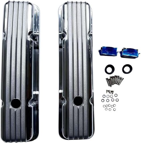 1 Set SHLPDFM Polished Aluminum Nostalgic Short Retro Finned Valve Covers With Gaskets Fits for 1958-86 Small Block Chevy 283, 302, 305, 327, 350, 400 in Saudi Arabia