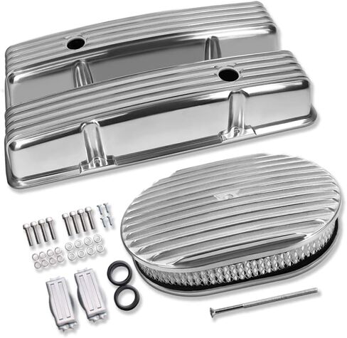 Tall Valve Covers for SBC 283 305 327 350 400 1958-1986 and 12" Oval Air Cleaner Full Finned Polished in Saudi Arabia
