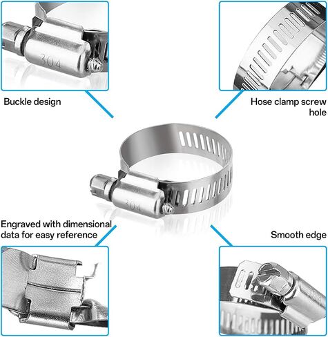 60pcs Small Hose Clamp Set - 1/4''–1-1/2'' 304 Stainless Steel Worm Gear Assorted Hose Clamps For Pipe Clamp, Intercooler Plumbing Tube Clamp And Fuel Line Clamp in Saudi Arabia