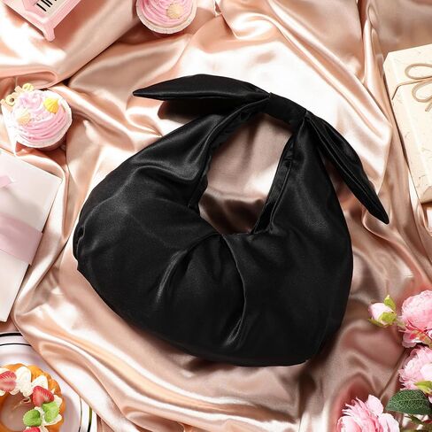 Clutch Purse for Women Bow Evening Bag Ruched Satin Handbag Top Handle Purse for Wedding Bachelor Bridesmaid Gifts in Saudi Arabia