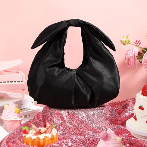 Clutch Purse for Women Bow Evening Bag Ruched Satin Handbag Top Handle Purse for Wedding Bachelor Bridesmaid Gifts in Saudi Arabia