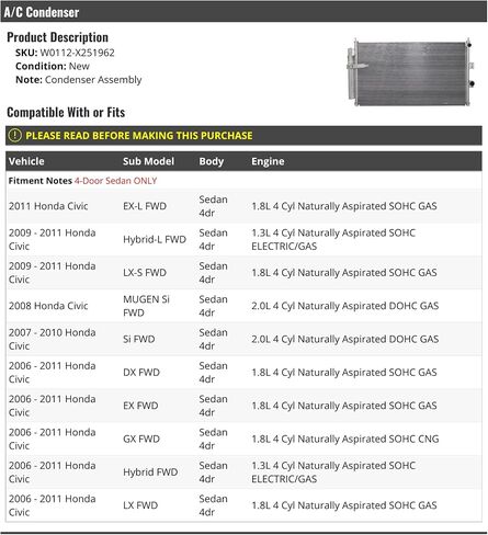 A/C Condenser - Compatible with 2006-2011 Honda Civic Sedan 4-Door in Saudi Arabia