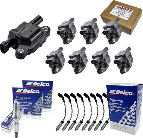 8 AD Auto Parts Ignition Coils + 8 OEM 41-962 Double Platinum Spark Plugs + 8 OEM 9748HH Spark Plug Wires Compatible With D513A in Saudi Arabia
