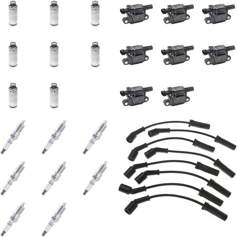 8 AD Auto Parts Ignition Coils + 8 OEM 41-962 Double Platinum Spark Plugs + 8 OEM 9748HH Spark Plug Wires Compatible With D513A in Saudi Arabia