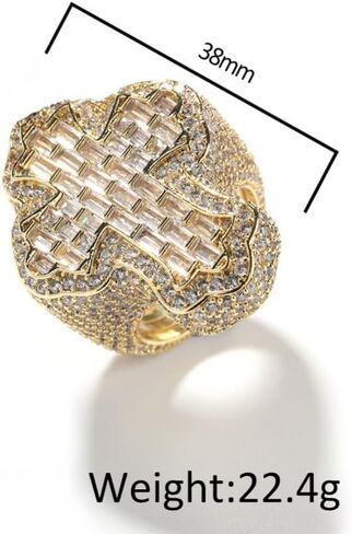 14K Gold T-Shaped Moissanite Cross Ring for Men, Unique Hip-Hop Style, Luxurious Accessory, Ideal for Trendsetting Individuals in Saudi Arabia
