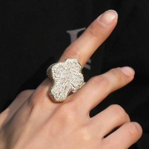 14K Gold T-Shaped Moissanite Cross Ring for Men, Unique Hip-Hop Style, Luxurious Accessory, Ideal for Trendsetting Individuals in Saudi Arabia