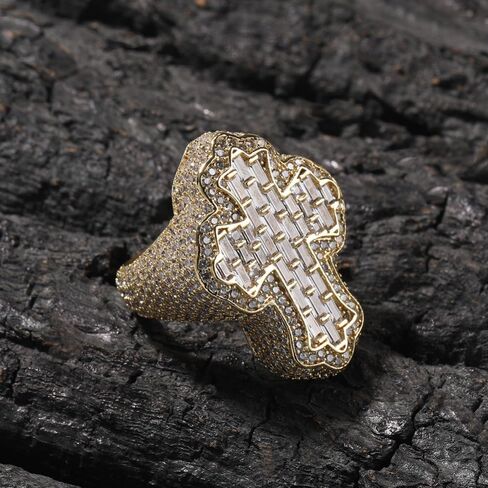 14K Gold T-Shaped Moissanite Cross Ring for Men, Unique Hip-Hop Style, Luxurious Accessory, Ideal for Trendsetting Individuals in Saudi Arabia