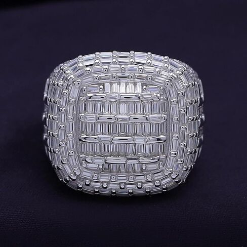 خاتم الزفاف للمنتخب لذكرى القبة للرجال ، 5.60 CTTW Bagfoette & Round Lab الذي تم إنشاؤه خاتم زواج من مويسانيت الماس بالذهب 18K على هدية المجوهرات الفضية الاسترليني للرجال in Saudi Arabia