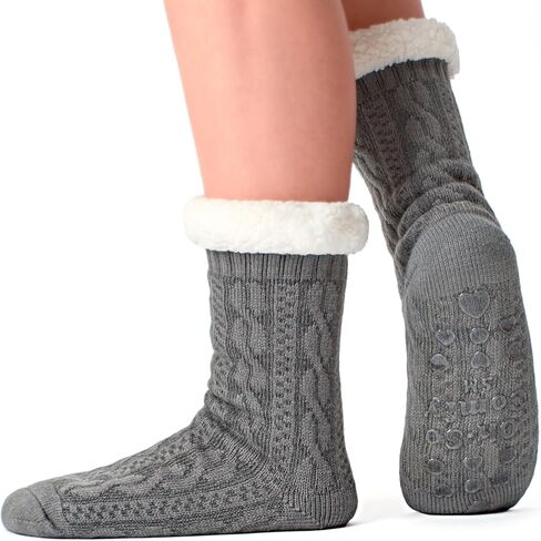 جوارب نسائية محبوكة مع مقابض مضادة للانزلاق، مبطنة بصوف الشيربا الدافئ، هدايا عيد الميلاد المريحة in Kuwait