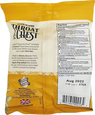 Jakemans Anise Throat & Chest Lozenges Cough Drops – Cough, Sore Throat and Seasonal Distress Soothing Relief – Liquid Drop Shape – 30 Count in Kuwait