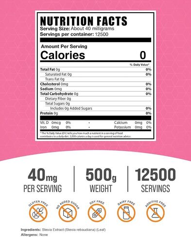 BulkSupplements.com Stevia Extract Powder - Stevia Sweetener, Pure Stevia Powder - Zero Calorie Sweetener, Gluten Free, 40mg per Serving, 250g (8.8 oz) (Pack of 1) in Kuwait