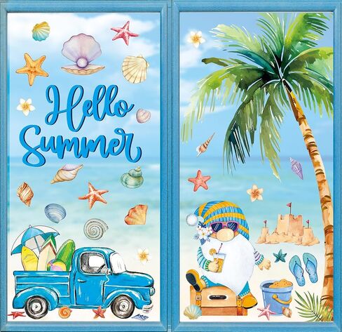 Whaline 6 ورقة الصيف تشبث كبيرة شجرة النخيل الشمس شاطئ الشاطئ Gnome نافذة الشارات المائية Hello Summer Windows Decor in Saudi Arabia