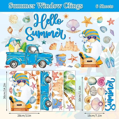Whaline 6 ورقة الصيف تشبث كبيرة شجرة النخيل الشمس شاطئ الشاطئ Gnome نافذة الشارات المائية Hello Summer Windows Decor in Saudi Arabia