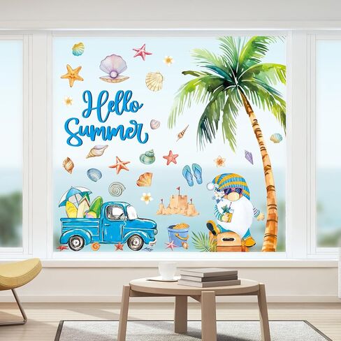 Whaline 6 ورقة الصيف تشبث كبيرة شجرة النخيل الشمس شاطئ الشاطئ Gnome نافذة الشارات المائية Hello Summer Windows Decor in Saudi Arabia