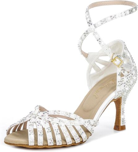 Y205-33 Women's Latin Dance Rhinestone High Heel Shoes Stylish and Comfortable Adjustable Ankle Strap Dance Sandals for Ballroom, Salsa Dance Shoes in Saudi Arabia
