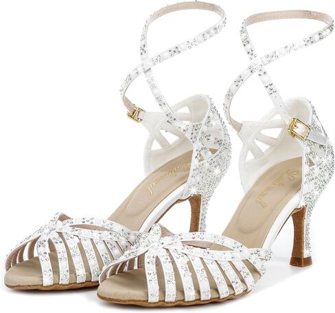 Y205-33 Women's Latin Dance Rhinestone High Heel Shoes Stylish and Comfortable Adjustable Ankle Strap Dance Sandals for Ballroom, Salsa Dance Shoes in Saudi Arabia
