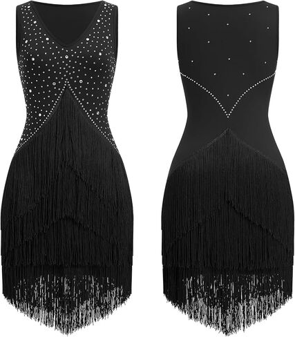 IWEMEK Rhinestones Fringe Tassel Latin Dance Dress for Women Competition Ballroom Dance Costumes Tango Salsa Flapper Dresses in Saudi Arabia