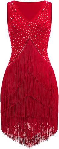 IWEMEK Rhinestones Fringe Tassel Latin Dance Dress for Women Competition Ballroom Dance Costumes Tango Salsa Flapper Dresses in Saudi Arabia