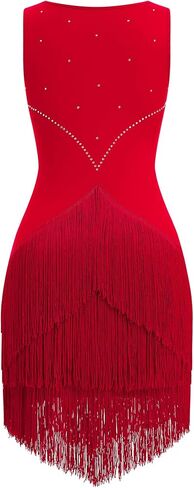IWEMEK Rhinestones Fringe Tassel Latin Dance Dress for Women Competition Ballroom Dance Costumes Tango Salsa Flapper Dresses in Saudi Arabia