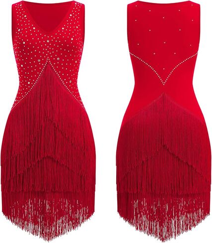 IWEMEK Rhinestones Fringe Tassel Latin Dance Dress for Women Competition Ballroom Dance Costumes Tango Salsa Flapper Dresses in Saudi Arabia