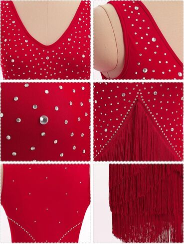 IWEMEK Rhinestones Fringe Tassel Latin Dance Dress for Women Competition Ballroom Dance Costumes Tango Salsa Flapper Dresses in Saudi Arabia