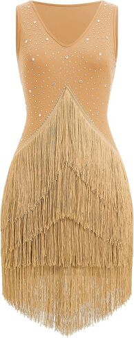 IWEMEK Rhinestones Fringe Tassel Latin Dance Dress for Women Competition Ballroom Dance Costumes Tango Salsa Flapper Dresses in Saudi Arabia