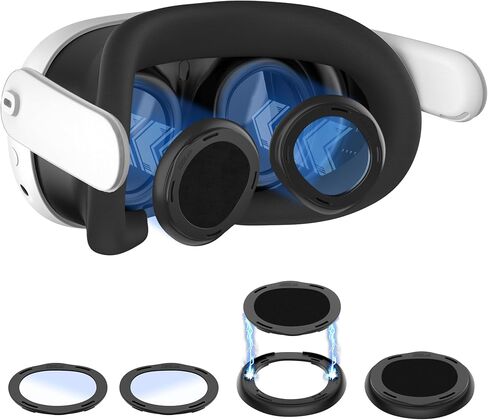 طقم غطاء واقي العدسة لـ Meta Quest 3، نظارات زرقاء لحجب الضوء مع فاصل نظارات لـ Oculus Quest 3، ملحقات حلقة حماية مضادة للخدش لـ Meta Quest 3 (ليس لـ Oculus Quest 3S) in Kuwait