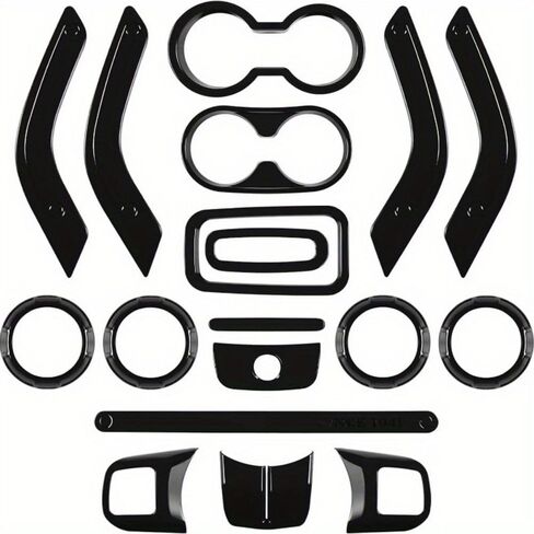 18 PCS Full Set Interior Decoration Trim Kit Steering Wheel Center Console Door Handle Air Conditioning Vent Cup Holder Gear Cover Trim for Jeep for Wrangler JK JKU 2011-2018 4-Door (Red) (Black) in Saudi Arabia