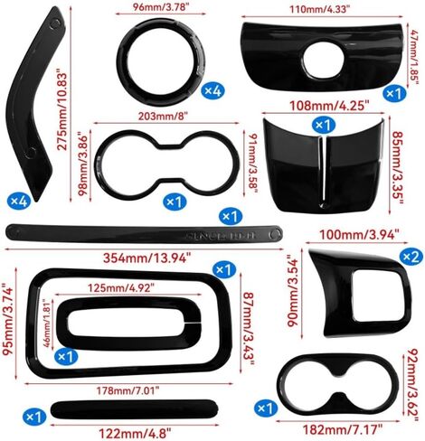 18 PCS Full Set Interior Decoration Trim Kit Steering Wheel Center Console Door Handle Air Conditioning Vent Cup Holder Gear Cover Trim for Jeep for Wrangler JK JKU 2011-2018 4-Door (Red) (Black) in Saudi Arabia