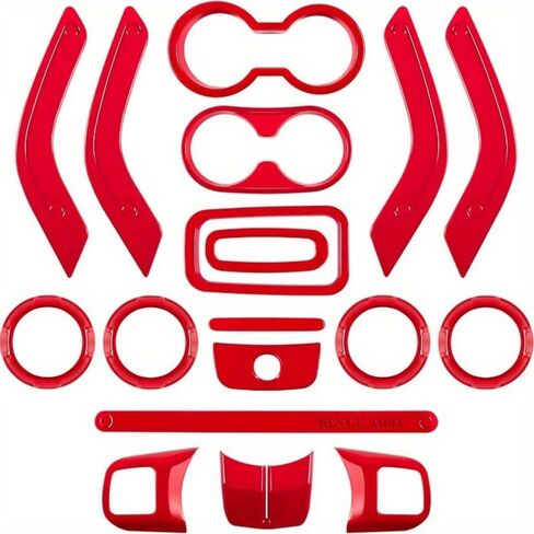 18 PCS Full Set Interior Decoration Trim Kit Steering Wheel Center Console Door Handle Air Conditioning Vent Cup Holder Gear Cover Trim for Jeep for Wrangler JK JKU 2011-2018 4-Door (Red) (Black) in Saudi Arabia