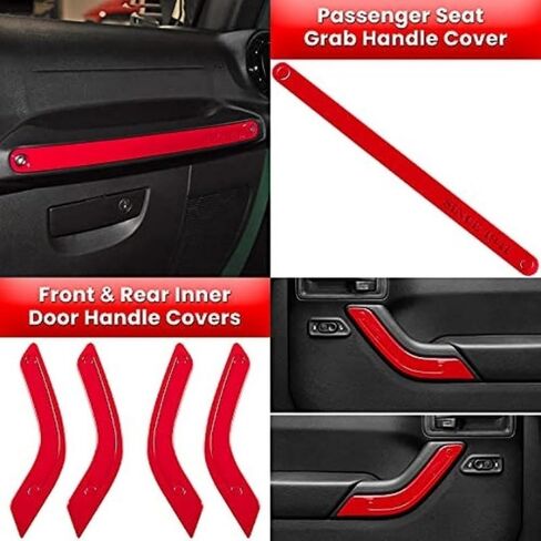 18 PCS Full Set Interior Decoration Trim Kit Steering Wheel Center Console Door Handle Air Conditioning Vent Cup Holder Gear Cover Trim for Jeep for Wrangler JK JKU 2011-2018 4-Door (Red) (Black) in Saudi Arabia
