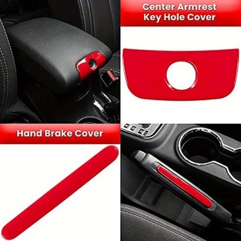 18 PCS Full Set Interior Decoration Trim Kit Steering Wheel Center Console Door Handle Air Conditioning Vent Cup Holder Gear Cover Trim for Jeep for Wrangler JK JKU 2011-2018 4-Door (Red) (Black) in Saudi Arabia