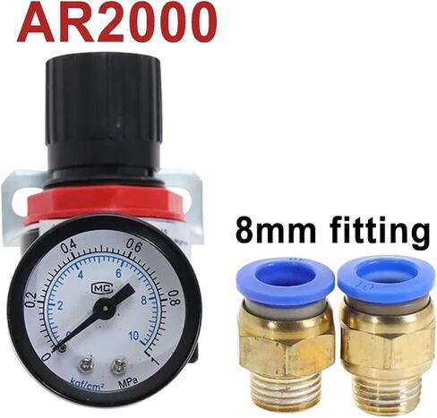 AR2000 1/4 "G الخيط الهوائي الضاغط على منظم الضغط منظم صمام تقليل 4 مم 6 مم 8 مم 10 مم 12 مم موصل (AR2000 W PC6MM) in Saudi Arabia