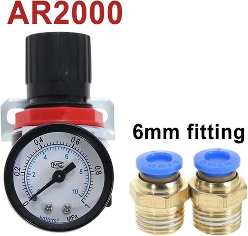AR2000 1/4 "G الخيط الهوائي الضاغط على منظم الضغط منظم صمام تقليل 4 مم 6 مم 8 مم 10 مم 12 مم موصل (AR2000 W PC6MM) in Saudi Arabia